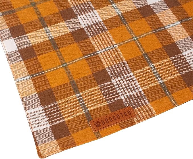 ADOGGYGO 4 Pack Plaid Dog Bandana for Fall Halloween Thanksgiving Christmas, Red Green Orange Plaid Pet Scarf Plaid Holiday Bandanas for Medium Large Dogs (Large)