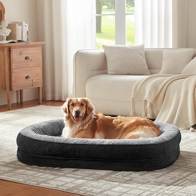 JOEJOY Orthopedic Dog Bed for Extra Large Dogs, Egg-Crate Memory Foam Pet Bed with Bolster Sides, Waterproof Lining, Removable Washable Cover & Non-Slip Bottom, Black