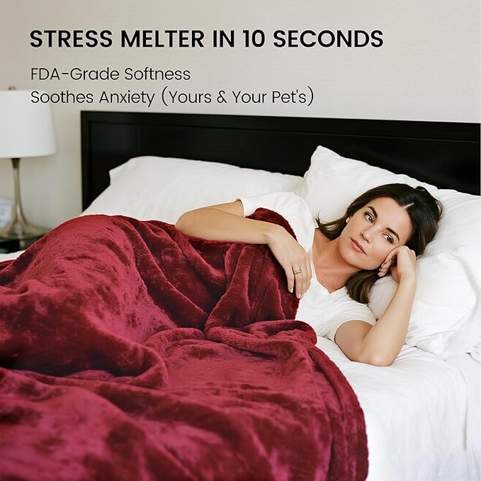 gogobunny Waterproof Bed Blanket, Reversible Sherpa Fleece Throw Blanket for Dog Puppy Cat, Furniture Cover Protects Bed Couch Sofa from Liquid Pee and Pet Fur (Romantic Red, 60x80 inches)