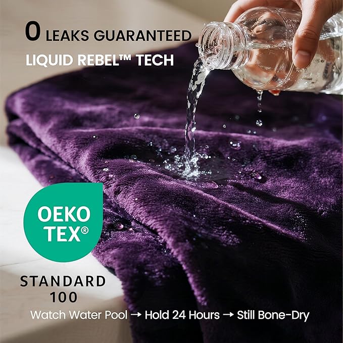 gogobunny Waterproof Bed Blanket, Reversible Sherpa Fleece Throw Blanket for Dog Puppy Cat, Furniture Cover Protects Bed Couch Sofa from Liquid Pee and Pet Fur (Dark Purple, 90x108 inches)