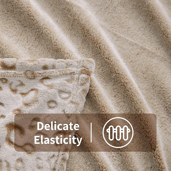 FY FIBER HOUSE Flannel Fleece Throw Blanket, Lightweight Cozy Plush Microfiber Bedspreads for Adults,90"X90",Brown Leopard