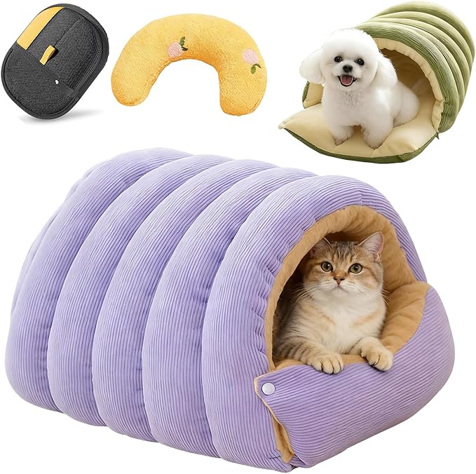 Cutypet Winter Cave, Cozy Monster Cat Bed, Warmth Cozy Comfort Plush Pet Cave with Removable Washable Cushion & Non-Slip Bottom - for Indoor Sleep (Purple, S17.7 * 11.8 * 7.5in)