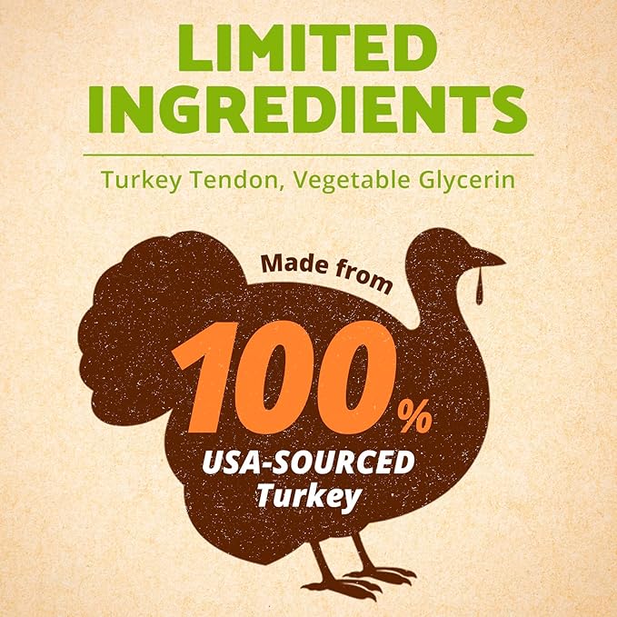 AFreschi Turkey Tendons for Dogs, USA-Sourced, Healthy Dog Treats, Rawhide-Free Puppy Chews, Long Lasting, All Natural, Hypoallergenic Dog Treats for Large Breeds, 10 oz Pack Variety (L)