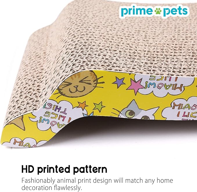 PrimePets Cat Scratching Board, 2 Pack Cat Scratcher Cardboard, Cat Scratch Pad for Indoor Cats, Cat Scratcher Couch Lounge Sofa Bed, Reversible Corrugated, Catnip Included