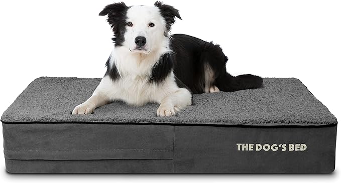The Dog’s Bed Orthopedic Memory Foam Dog Bed, Large Grey Plush, Pain Relief for Arthritis, Hip & Elbow Dysplasia, Post Surgery, Lameness, Supportive, Calming, Waterproof Washable Cover