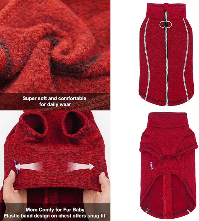 cyeollo Dog Sweater Coat Zipper up Fleece Reflective Jackets with D Ring Warm Clothes Sweaters for Small Dogs Apparel