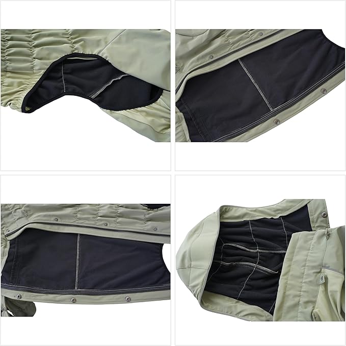 LOVELONGLONG Fleece-Lined Dog Raincoat with Removable Hood – Waterproof Winter Full Body Dog Jacket – Windproof Snowproof Cold-Weather Suit – Green-F 4XL