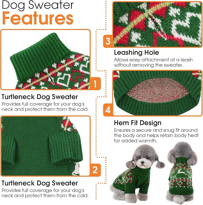 Queenmore Dog Christmas Sweater,Turtleneck Knitted Pullover Xmas Dog Clothes Sweatshirt,Pet Christmas Outfit, Warm Doggy Sweaters for Small Dogs Boy Girl XL
