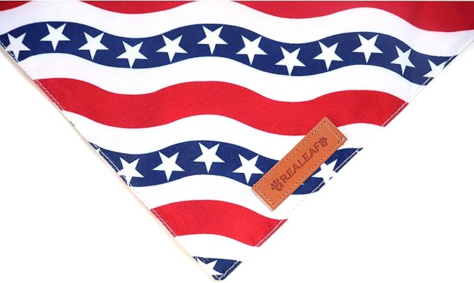 Realeaf 4th of July Dog Bandanas 2 Pack, Triangle Reversible American Flag Pet Patriotic Scarf for Boy and Girl, Premium Durable Fabric, USA Bandana for Small and Medium Dogs (Small)