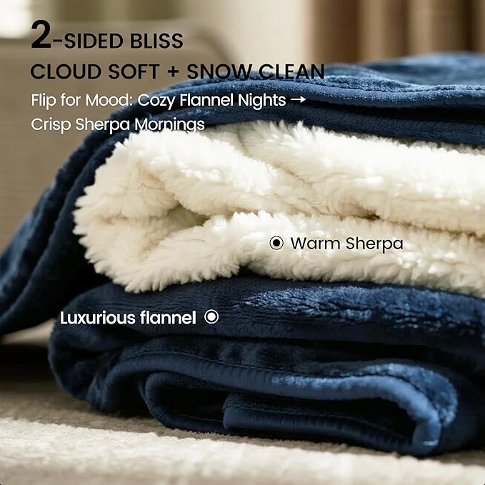 gogobunny Waterproof Bed Blanket, Reversible Sherpa Fleece Throw Blanket for Dog Puppy Cat, Furniture Cover Protects Bed Couch Sofa from Liquid Pee and Pet Fur (Navy Blue, 50x60 inches)