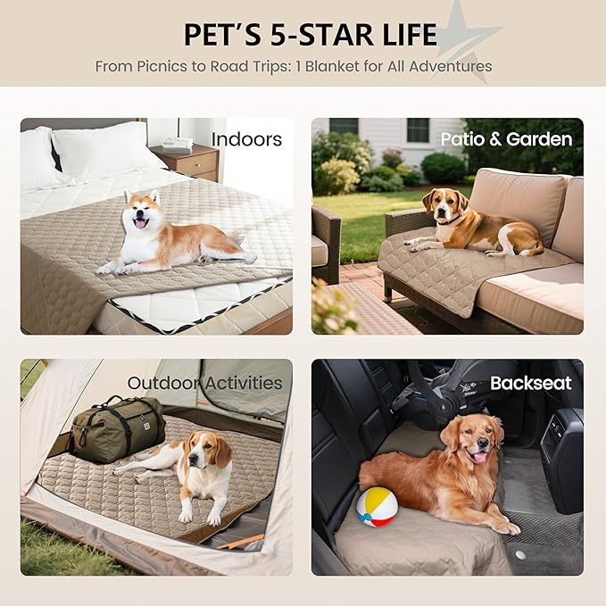 gogobunny 3X Stronger Waterproof Pet Blanket, Scratch Proof Furniture Protector for Dogs Cats, Reversible Cover 32x53 Inch, Dark Beige