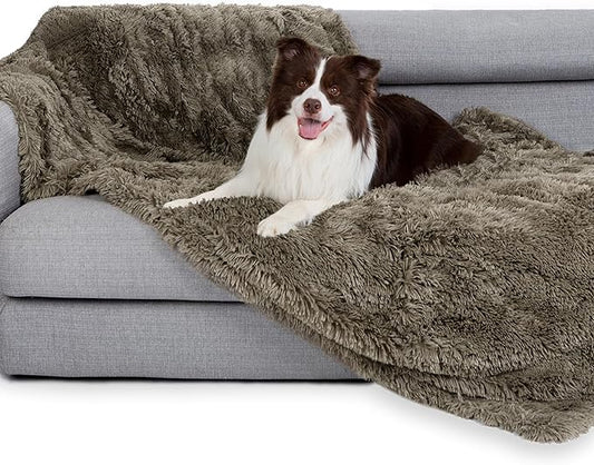 gogobunny Waterproof Dog Blanket for Large Dogs, Cats, Puppy, Reversible Faux Fur Pet Throw Blanket, Washable,Calming Furniture Protection for Sofa Bed (33x77 Inch (Pack of 1), Stone)
