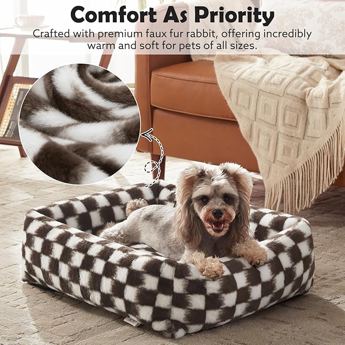 JOEJOY Small Dog Bed for Small Dogs, Rectangle Washable Orthopedic Corduroy Fleece Pet Bed with Removable Zipper Cover, Cute Soft Calming Puppy Bed with Non Skid Bottom