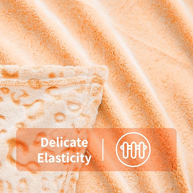 FY FIBER HOUSE Flannel Fleece Leopard Print Throw Blanket Super Soft Lightweight Fluffy Throw for Couch, 50"X60",Orange