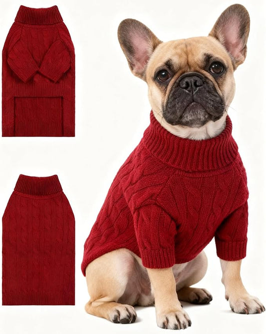 Medium/Large Dog Sweater, Warm Dog Winter Coat w/Sleeves, Comfortable High Neck Premium Dog Clothes for Bulldog-Best for Holidays, Daily Walks L Deep Red