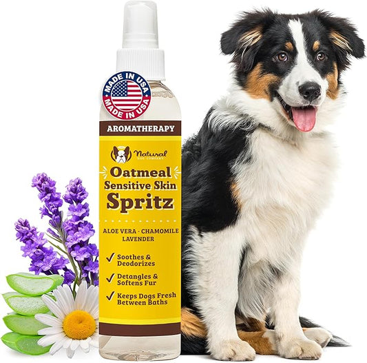Natural Dog Company Sensitive Skin Deodorizing Spray 8 oz – Hypoallergenic Neutral-Scent Dog Spritz with Aloe, Oatmeal & Lavender – Free of Sulfates, Parabens & Artificial Fragrance