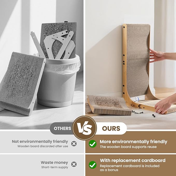 Cat Scratcher with Replacement Cardboard, 27.6" L Shape Wall Mounted Cardboard Cat Scratchers for Indoor Cats, Large Protecting Furniture Cat Scratch Pad with Ball Toy, Catnip