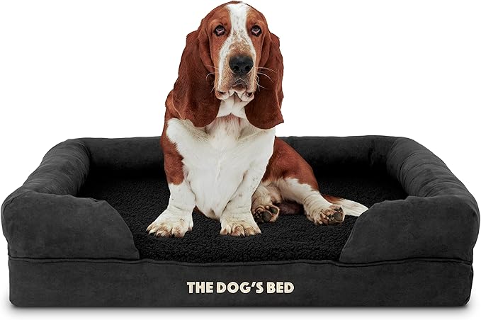 The Dog’s Bed, Large Black Faux PL, Memory Foam, Pain Relief: Arthritis, Hip & Elbow Dysplasia, Post Surgery, Lameness, Supportive, Calming, Waterproof Washable Cover