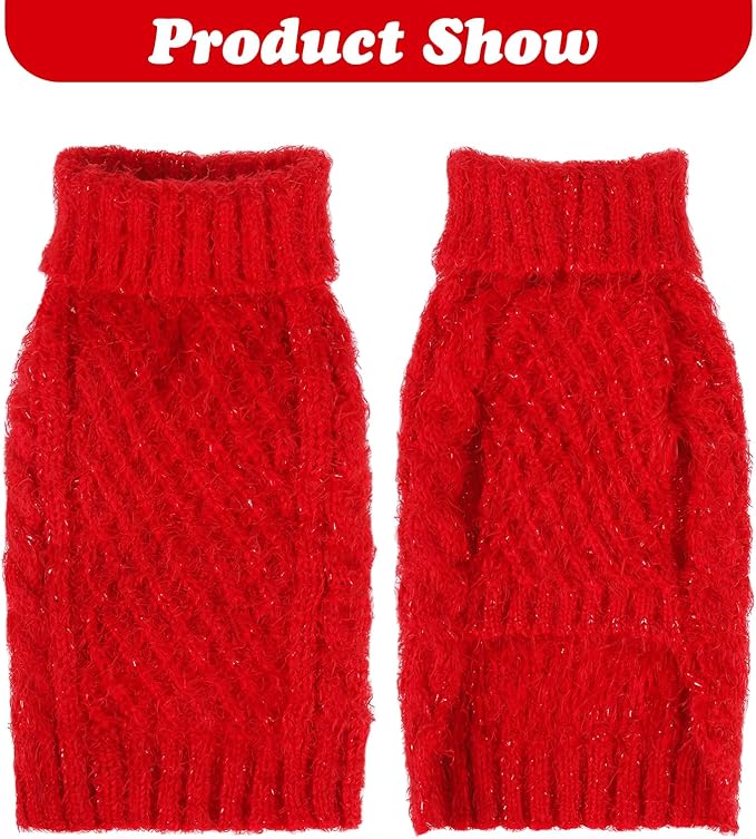 Turtleneck Small Dog Sweaters - Classic Cable Knitwear Winter Coat for Small Medium Dogs Male Female Puppy Dog Cold Weather Clothes Girls Boys, Red, M