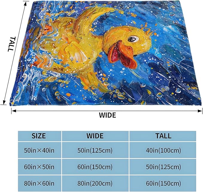 Duck Gifts, Rubber Duck Splash Blanket for Adults Women Kids, 50x60 in, Cozy Fuzzy Warm Soft Throw Blankets for Bedroom, Camping, Couch, Decor
