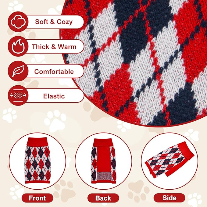 Dog Sweater for Medium Dogs Plaid Checkered Knit Turtleneck Pullover Winter Clothes Boys Girls Stretch French Bulldog Dachshund Corgi Beagle Pug Christmas Pet L