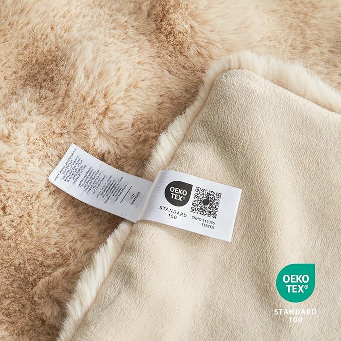 Cozy Bliss Faux Fur Throw Blanket for Couch, Bubble Plush Blanket Queen Size, Fuzzy Soft & Thick Blanket for Bed Sofa Living Room, 90x90 Inches Beige