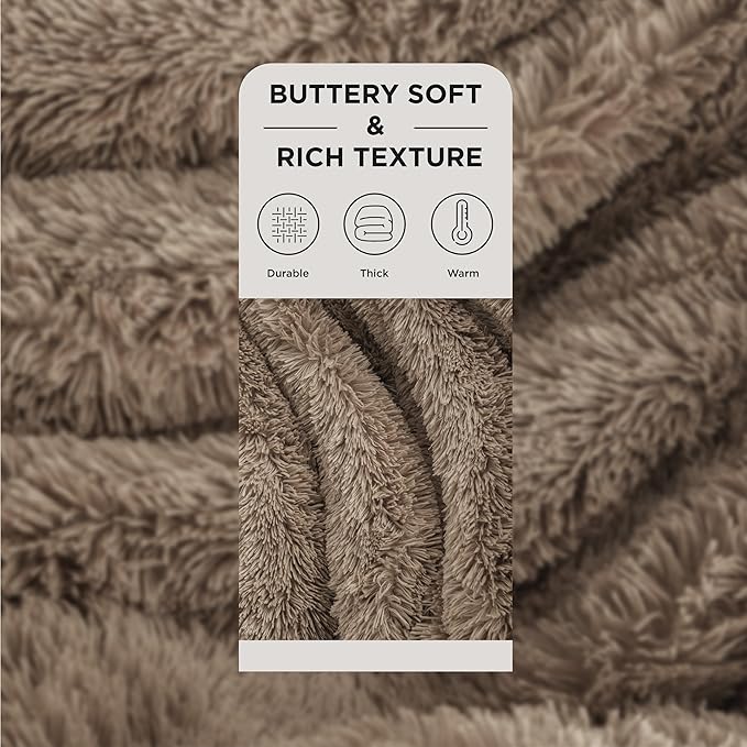 Bedsure GentleSoft Fluffy Brown Blankets Queen Size for Bed, Thick Sherpa Faux Fur Fleece Fuzzy Plush Winter Warm Heavy Soft Queen Blankets, Bedroom Decor Brown Gifts Cozy Gifts for Women Men, 90x90