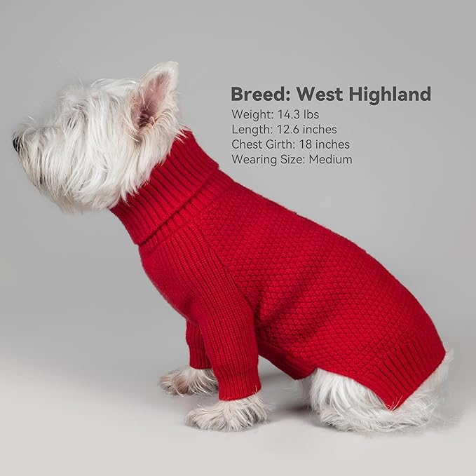 cyeollo Dog Sweaters for Medium Dogs Male, Stretchy Warm Turtleneck Doggy Clothes for Fall Winter, Thermal Knit Pet Apparel with Sleeves, Red XL