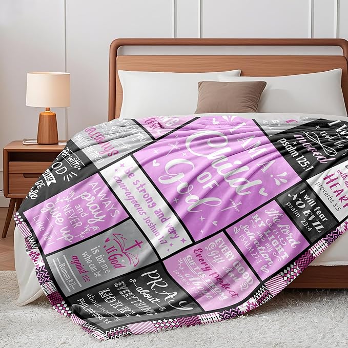 Christian Blanket Gifts for Women, Baptism Gifts for Girls, Inspirational Birthday Religious Catholic Spiritual Gift for Women, Bible Verse Throw Blanket 50"x40"