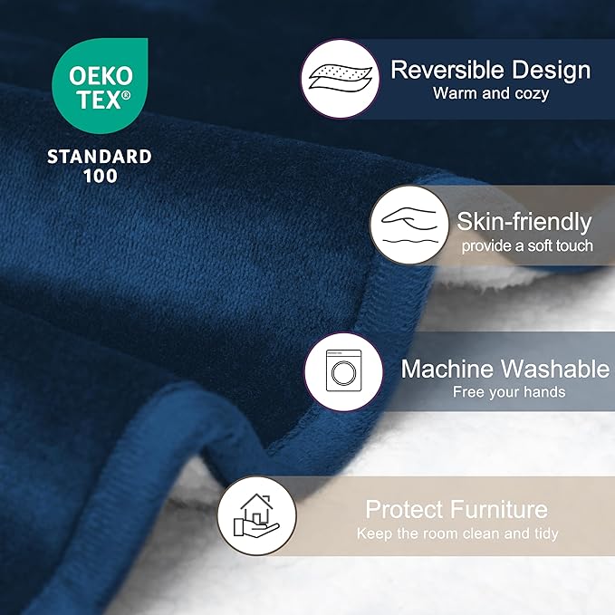 gogobunny Dog Blanket, Waterproof Reversible Sherpa Fleece Throw Blanket, Furniture Cover for Bed, Couch, Sofa Protection from Liquid Pee and Pet Fur of Puppy, Cat (Navy Blue, 30x70 inches)