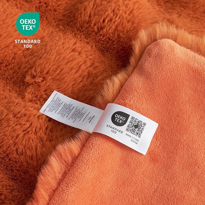 Cozy Bliss Faux Fur Throw Blanket for Couch, Bubble Plush Blanket Queen Size, Fuzzy Soft & Thick Blanket for Fall Bed Sofa Living Room, 90x90 Inches Halloween Burnt Orange