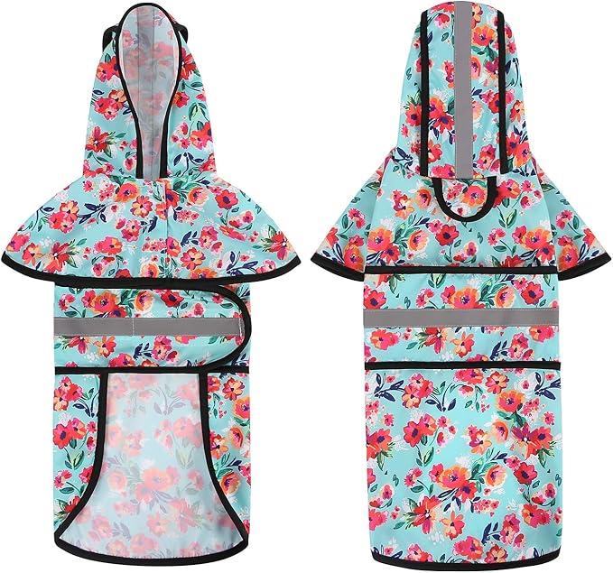 HDE Dog Raincoat Jacket Reflective Adjustable Hooded Pet Poncho Rain Coat with Leash Hole for Small to X-Large Dogs Turquoise - M