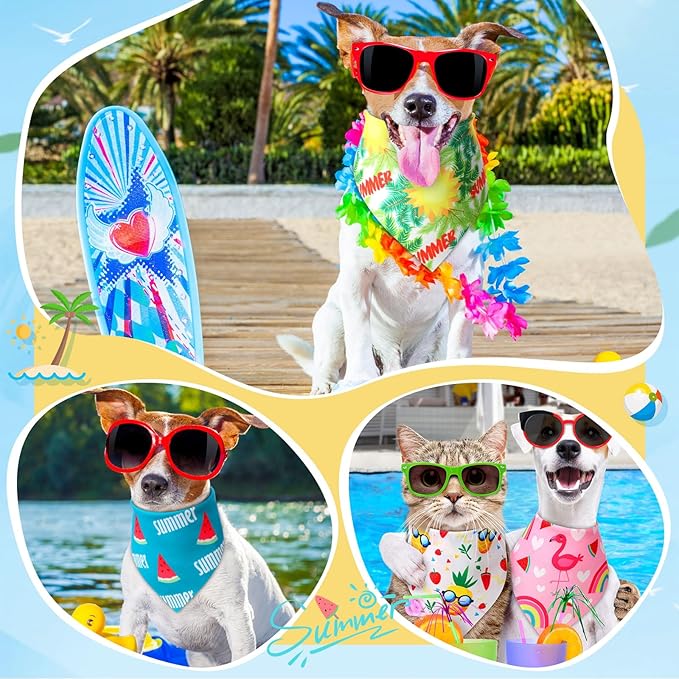 Preboun 50 Pcs Summer Bandanas Dogs Bulk Hawaiian Dog Bandanas Fruit Kerchief Set for Summer Puppy Small Medium Large Pets Costume Accessories (31. 5 x 21. 7 x 21. 7 Inch)