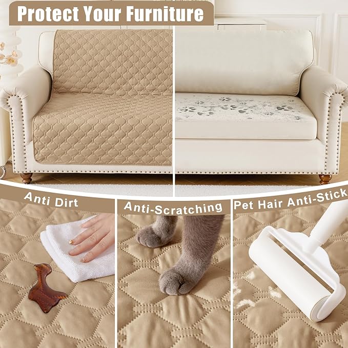 Smiry Waterproof Dog Bed Cover Blanket, Soft Reversible Pet Blanket, Washable Leakproof Cats Dogs Couch Cover for Sofa, Couch, Furniture (30x53 Inch, Camel/Beige)