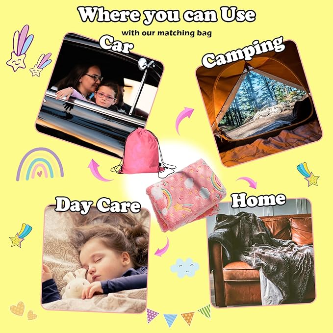 Best Gift Halloween Glow in The Dark Rainbow Throw Blanket with Storage Bag, Soft Throw Blanket for Girls Boys, Gifts for Birthday Christmas, Kids Blanket, Girls Blanket Home Travel Use, 60x50 Red