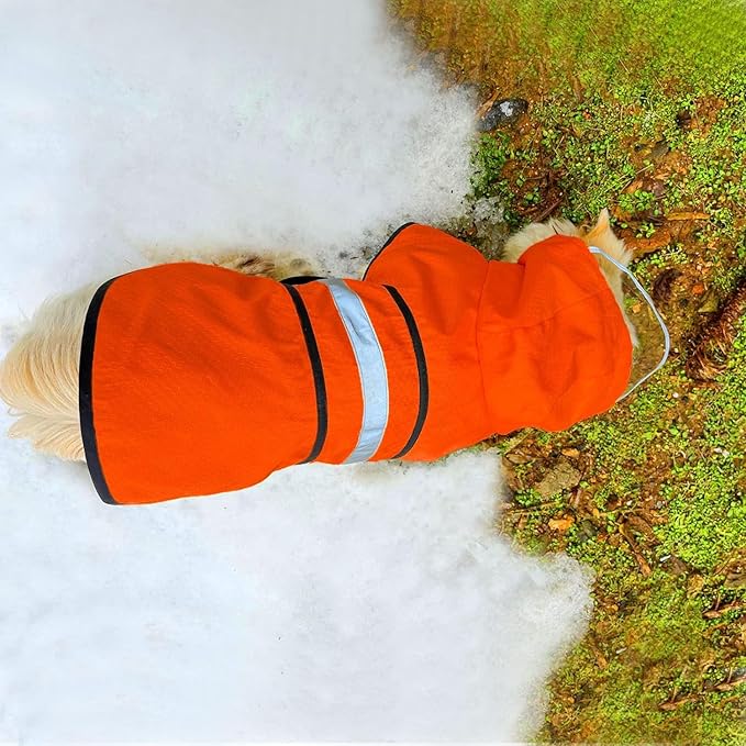 Dog Raincoat Waterproof Reflective Slicker - Lightweight Breathable Hooded Poncho Rain Coat Jacket with Adjustable Belly Strap and Leash Hole for Small Medium Large Dogs (Orange, XX-Large)
