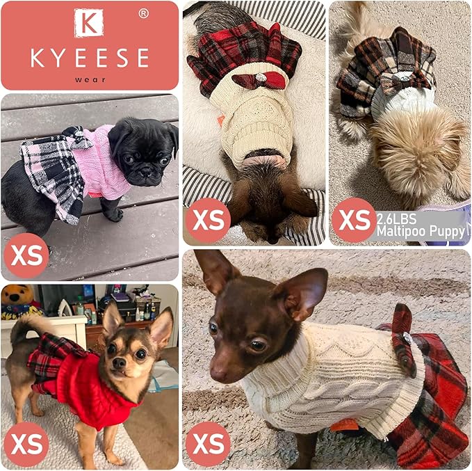 KYEESE Dog Sweater Turtleneck Cat Sweaters Thick Dogs Clothes with Bowtie Warm Puppy Sweater Dress Soft Pullover Pet Coats Stretchy Knitwear Dog Sweaters for Small Dogs Male for Cold Weather Winter