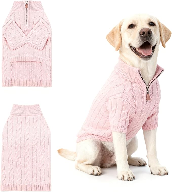Medium/Large Dog Sweater, Warm Dog Winter Coat w/Sleeves, Comfortable High Neck Premium Dog Clothes for Labrador-Best for Holidays, Daily Walks XL Pink