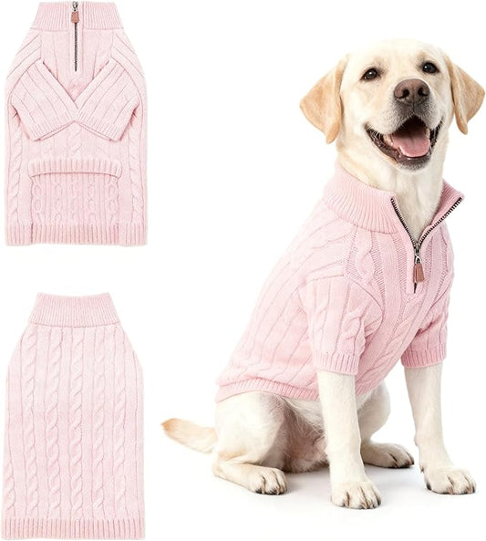 Medium/Large Dog Sweater, Warm Dog Winter Coat w/Sleeves, Comfortable High Neck Premium Dog Clothes for Labrador-Best for Holidays, Daily Walks XL Pink
