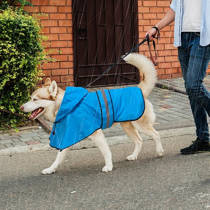 Waterproof Dog Raincoats - Hooded Raincoats for Dogs, Adjustable Reflective Dog Rain Coat, Windproof Dog Rain Jacket Pet Rain Slicker Poncho for Small, Medium, Large Dogs (Small, Blue)