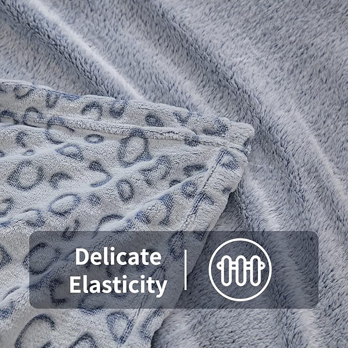 FY FIBER HOUSE Flannel Fleece Throw Blanket, Lightweight Cozy Plush Microfiber Bedspreads for Adults,60"X80",Blue Leopard