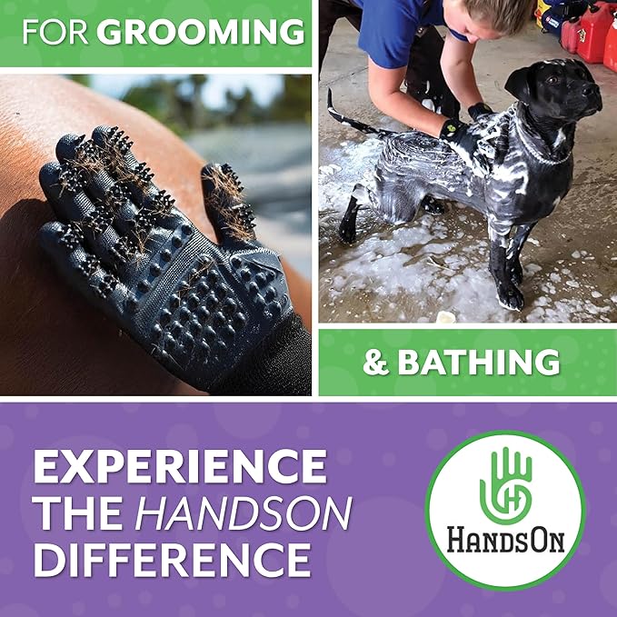 H HANDSON Pet Grooming Gloves - Patented #1 Ranked, Award Winning Shedding, Bathing, & Hair Remover Gloves - Gentle Brush for Cats, Dogs, and Horses (Green, Medium)