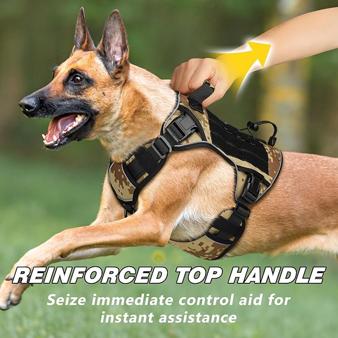 WINGOIN Tactical Dog Harness for Large Dogs, Heavy Duty No Pull Dog Harness with Handle, Adjustable Reflective Military K9 German Shepherd Big Size Dog Vest for Walking, Hunting, Camo (L)