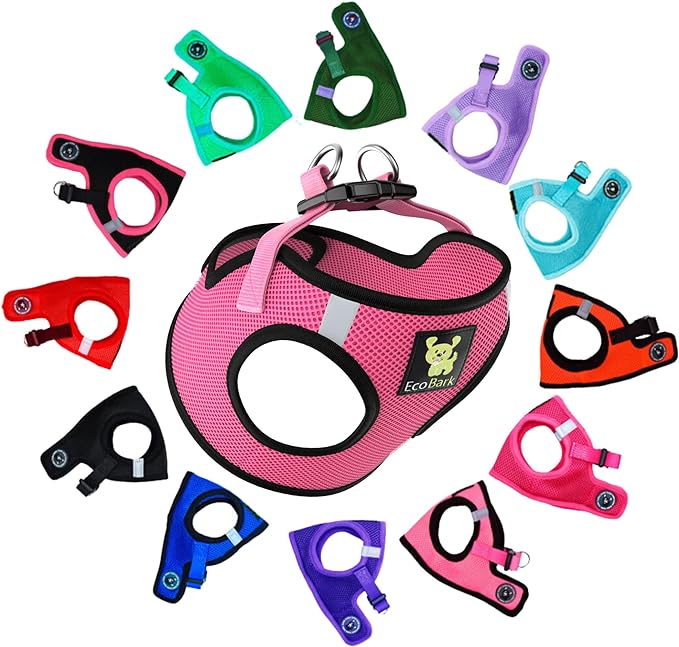 EcoBark Step in Dog Harness - Eco-Friendly Small & Medium Breed Dog Harnesses - Reflective and Adjustable Mini Body Halter Vest - Soft Mesh Toy Breed Harness (Bubblegum Pink, Medium)