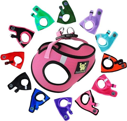 EcoBark Step in Dog Harness - Eco-Friendly Small & Medium Breed Dog Harnesses - Reflective and Adjustable Mini Body Halter Vest - Soft Mesh Toy Breed Harness (Bubblegum Pink, Medium)