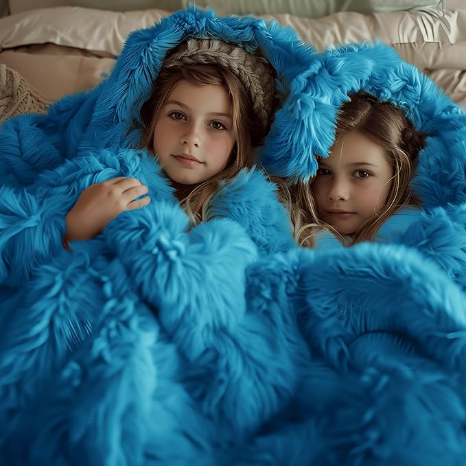 Bedsure GentleSoft Fluffy Bright Blue King Size Blanket for Bed, Thick Soft Sherpa Faux Fur Fleece Bedding Fuzzy Plush Winter Warm Heavy Large King Blanket, Cozy Blue Gifts for Men Women, 108x90