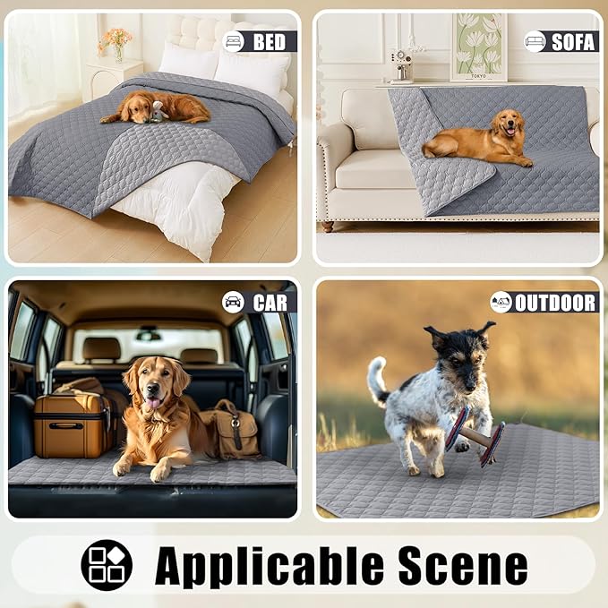 Smiry Waterproof Dog Bed Cover Blanket, Soft Reversible Pet Blanket, Washable Leakproof Cats Dogs Couch Cover for Sofa, Couch, Furniture (82x102 Inch, Grey/Light Grey)