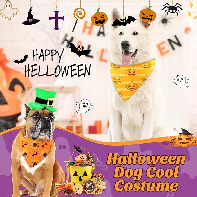 Preboun 50 Pcs Halloween Dog Bandanas Bulk Pumpkin Ghost Bandanas for Dogs Colorful Triangle Kerchief Bibs Scarf Set for Pet Costume Photo Props Accessories Pet Shops, 25 Styles (31.5 x 21.7 x 21.7)