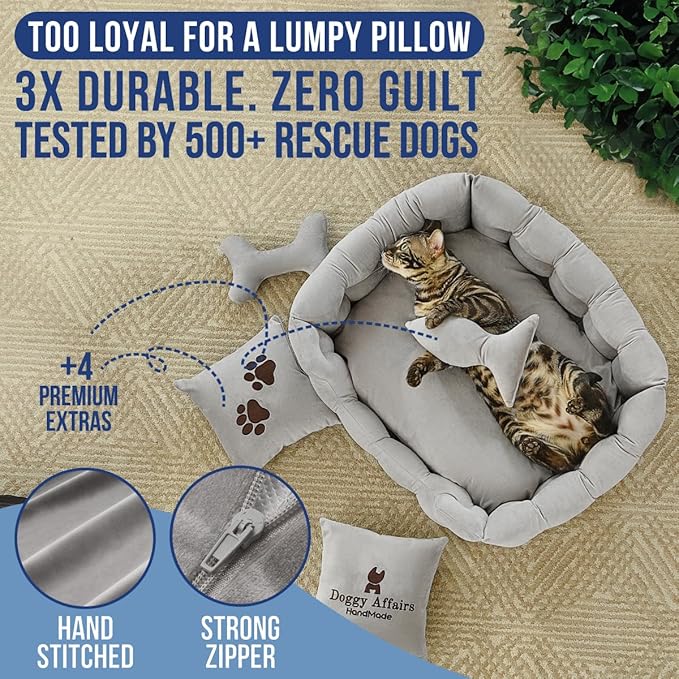 Luxury Dog Bed Chesterfield – Handcrafted Velvet Throne for Dogs | Joint Support, Calming & Temp-Regulating Comfort | Durable 5+ Years, Anti-Claw, Washable 100+ Times – Gray, Size: S