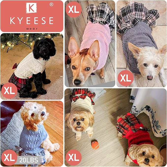KYEESE Dog Sweater Soft Turtleneck Cat Sweaters Comfy Dogs Clothes with Bowtie Thick Dog Sweaters for Small Dogs Male Stretchy Knitwear Pet Sweater Dress Warm Pullover Pet Coats, Blue, X-Large